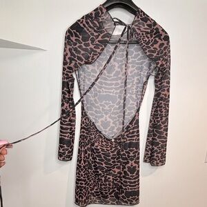 Pink and Black leopard print backless sheer retro dress